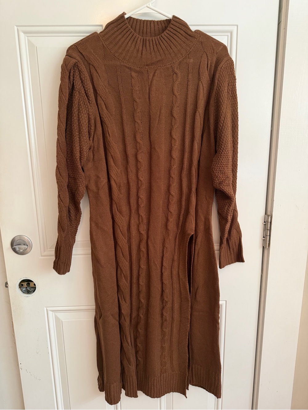 Cable Knit Long Sweater Dress - Brown